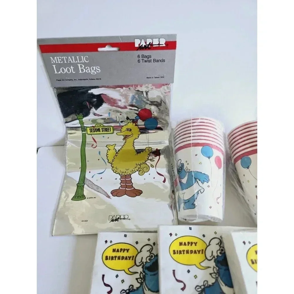 Sesame Street Big Bird Cookie Monster Vintage Birthday Party Supplies Lot Of 12